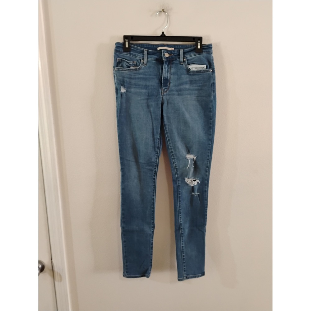 Levis 711 Skinny Jeans Womens 28 Blue Distressed Ripped Denim Mid Rise
